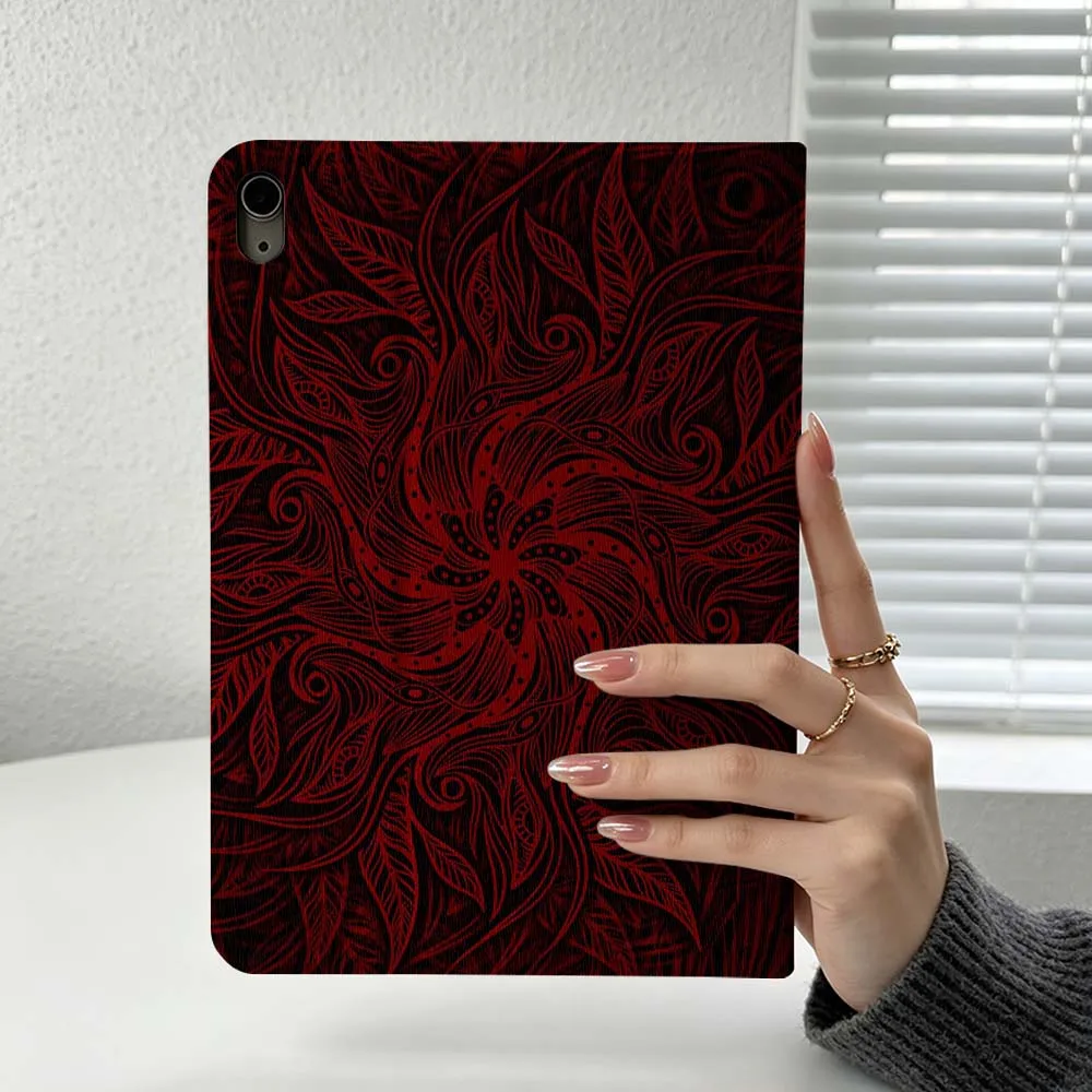 Abstract Red Floral Pattern Cover For iPad Pro Air mini 7 6 5 4 3 2 1 9gen M5 M4 11th 10th A17 Pro A16 Soft Inch Tablet Case