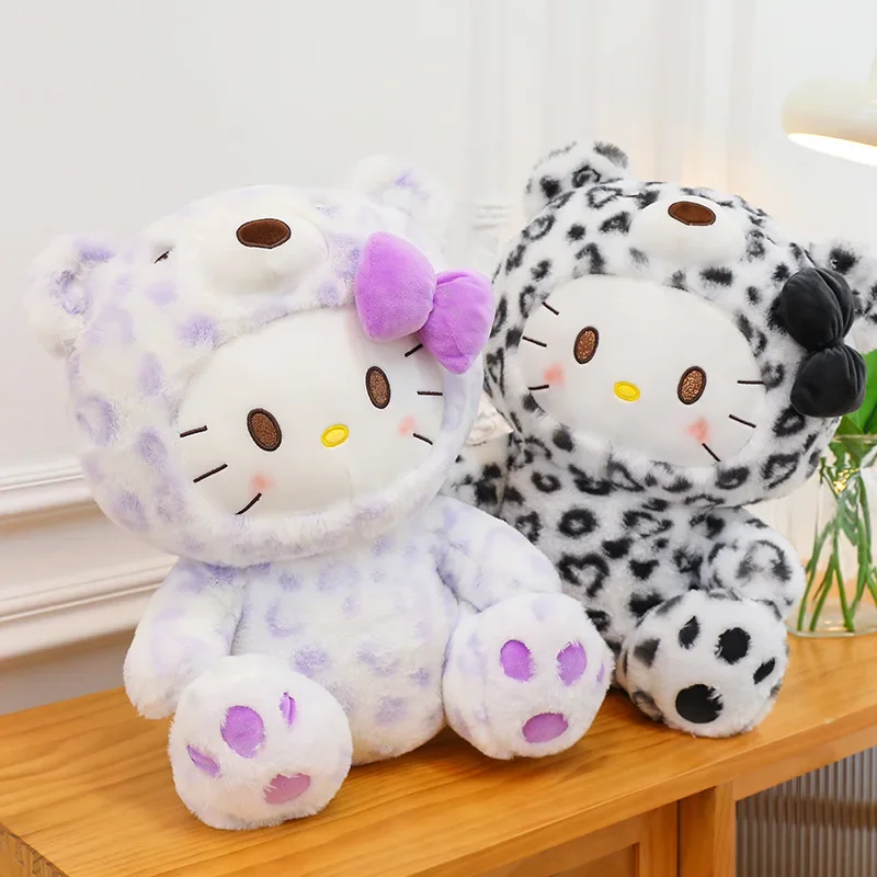 30/45/55cm Kawaii Sanrio Plush Stuffed Dolls Cartoon KT Cat Hello Kitty Plush Toy Pillow Leopard Print Cat Dolls Girl Xmas Gifts