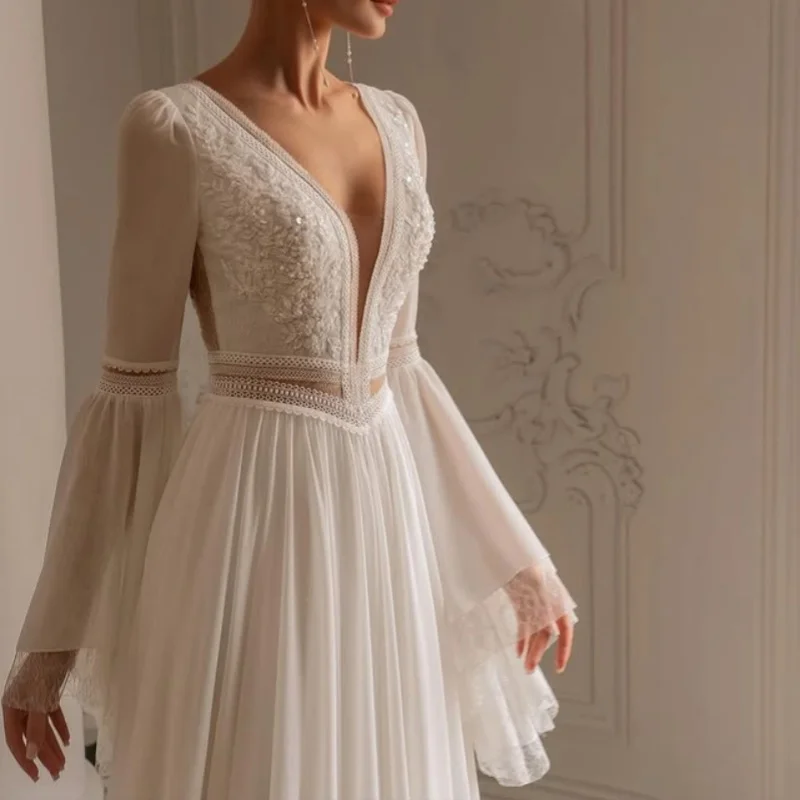 

Lace White Appliques Wedding Dresses off-shoulder A skirt flower decal Bridal Gowns Made Customized