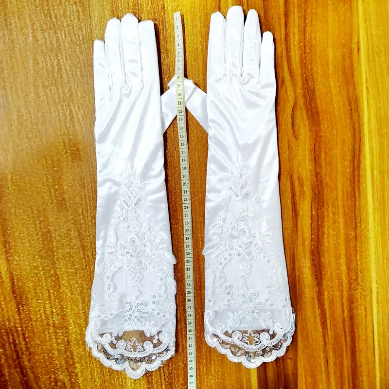 Encantadores GUANTES DE NOVIA largos hasta el codo con apliques de encaje Floral con cuentas