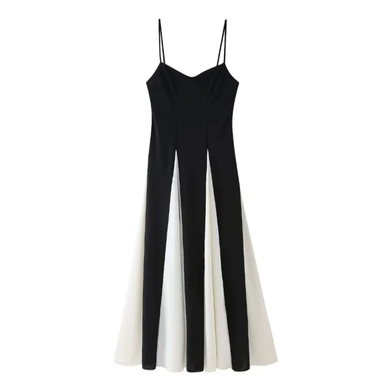 

Spliced hem suspender dress Casual Exquisite elegant European and American fashion High Street styles Ankle-Length Dress