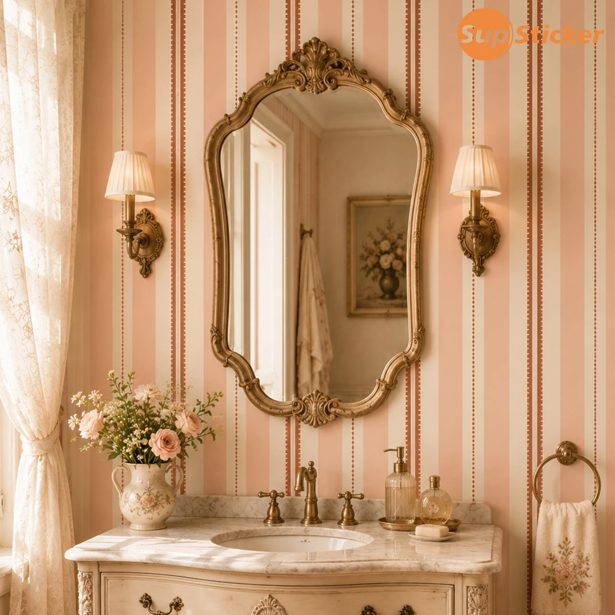 Pastel Vertical Stripe Peel and Stick Wallpaper, Retro Wall Decor, Waterproof Sticker for Furniture Renovation