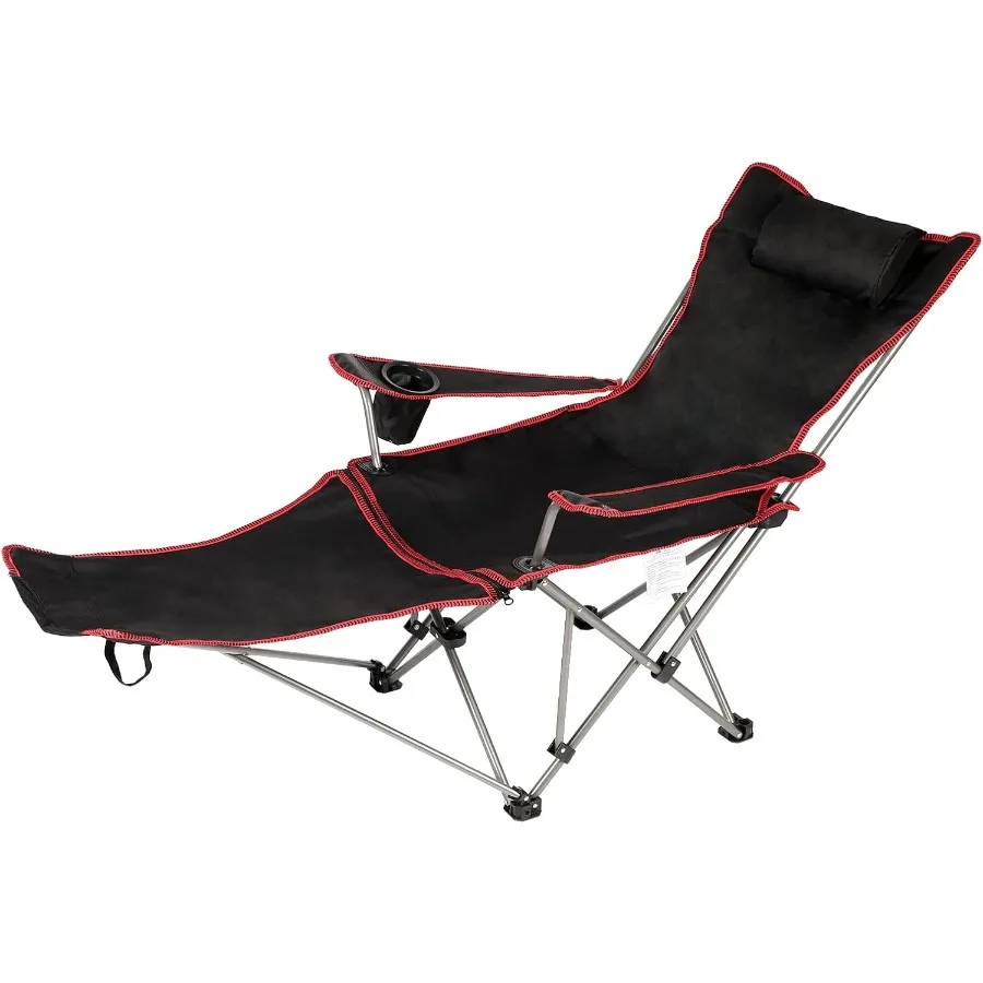 كرسي تخييم قابل للإزالة بمسند للقدمين، عبوة واحدة باللون الأسود مثالي للمغامرات الخارجية والنزهات والاسترخاء في الشاطئ أو Pa