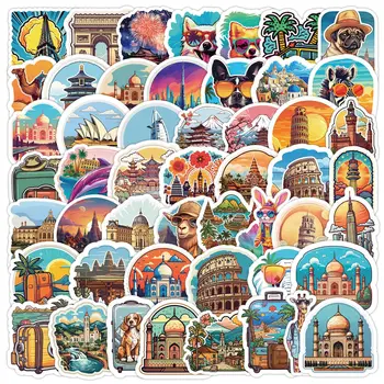 50/100 יחידות מערבבות בניינים מפורסמים בעולם מדבקות עיר נסיעות נוף מדבקות DIY טלפון מזוודה מחשב נייד סקייטבורד מדבקה