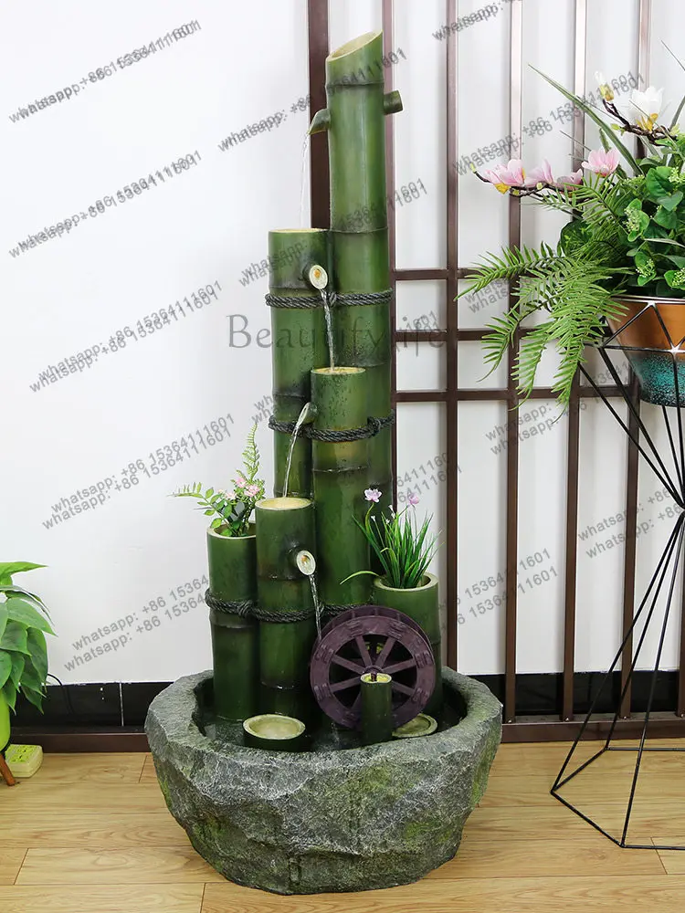 Bamboo stone grinding decoration flowing water landscape courtyard garden balcony landscaping ornament