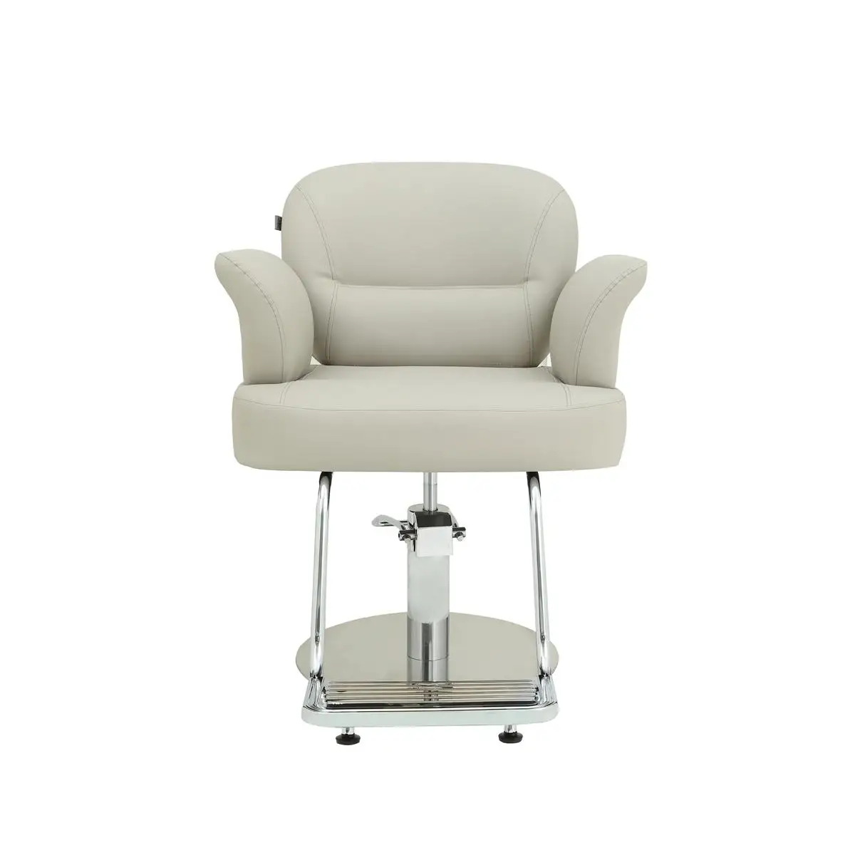 Light Beige Salon Barber Chair, PU Leather With Full Wrapped Armrest, Hydraulic Swivel Round Base Hair Styling Chair with Chrome