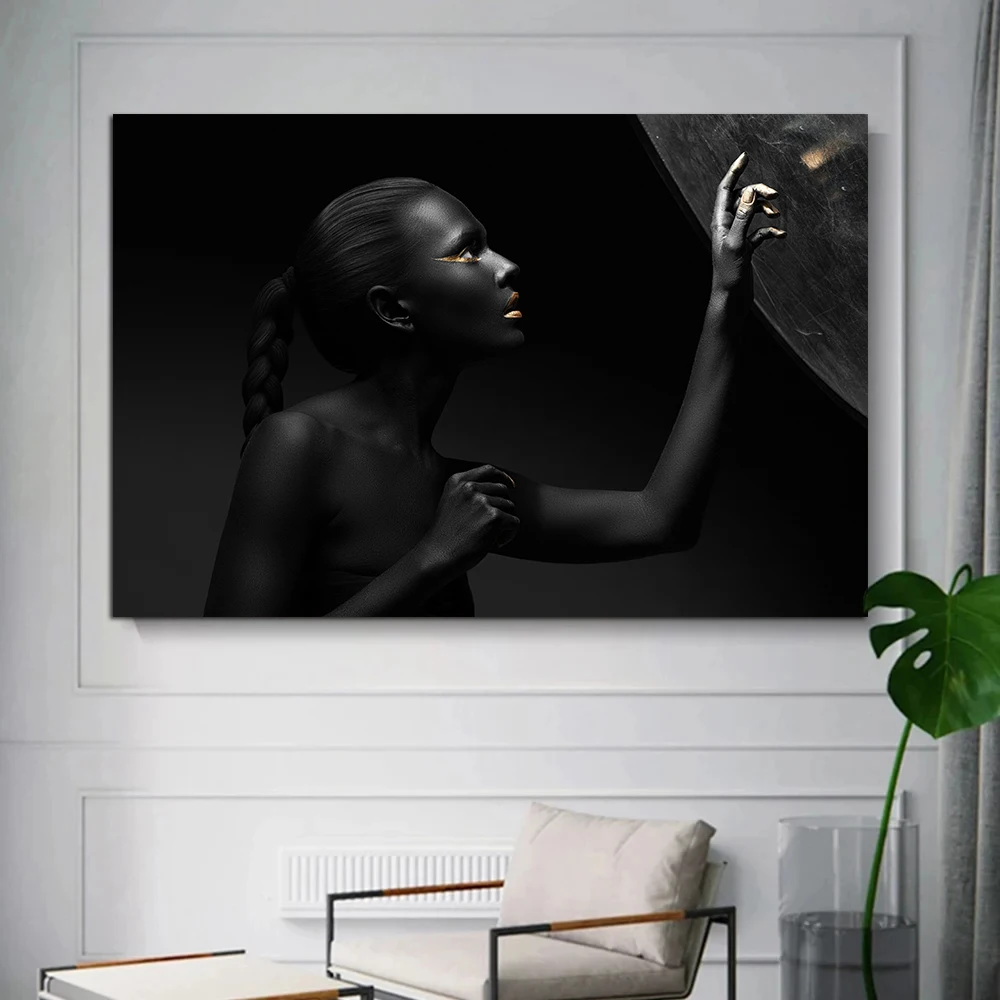 

Black Women Poster, Modern Minimalist Wall Art, Black Gold Gray Fashion Pictures, Living Room Home Office Decor, Canvas Prints