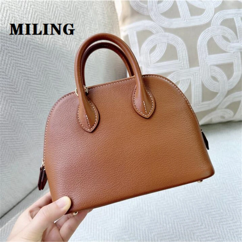 Women Leather Shell Bag Vintage Top-handle Small Size Simple Shoulder Bag Fashion Ladies Handbag Solid Color Crossbody Bags