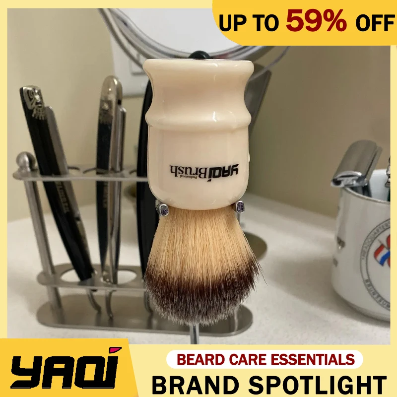 

Yaqi 22 мм, диаметр узла, белая ручка, желтый синтетический узел для волос для мужчин, щетка для влажного бритья, легкая, обеспечивает комфорт для бритья