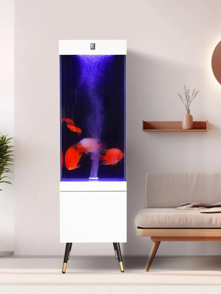 جديد الطابق العمودي سوبر الأبيض الزجاج خزان الأسماك تغيير المياه غرفة المعيشة تعميم أسفل الظهر تصفية قطاع خزانة متكاملة