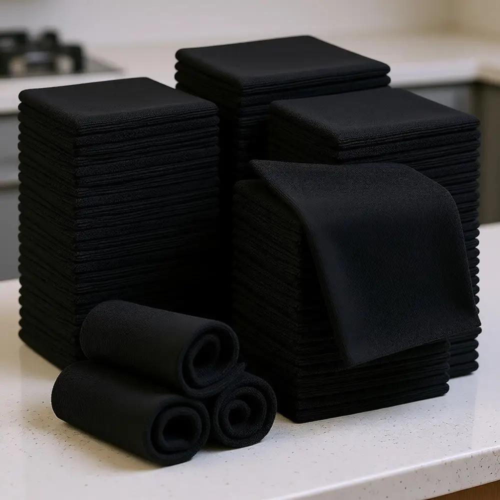 

Набор из 200 многоразовых салфеток из микрофибры, 30x30 см, впитывающие, безворсовые, идеально подходят для дома, кухни, автомобиля и многого другого (черные)