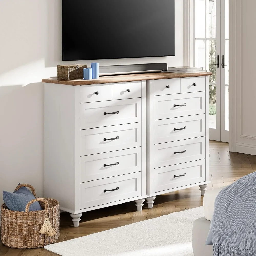 

Modern Dresser TV Stand with 10 Drawer, Wood Mid Dressers & Chests of Drawers Storage Cabinet, Kids Dresser with Solid Wood Legs