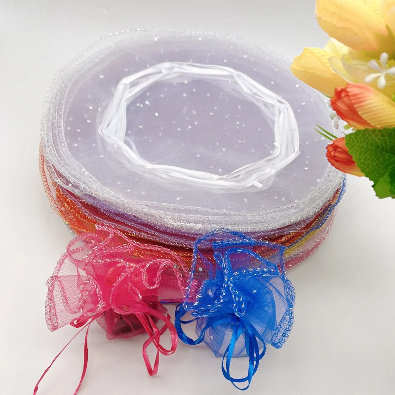 500pcs 25 35 40cm Round Organza Gift Bag Wedding Christmas Packaging Jewelry Storage Bags Drawstring Sachet Pouch Small Gift Bag