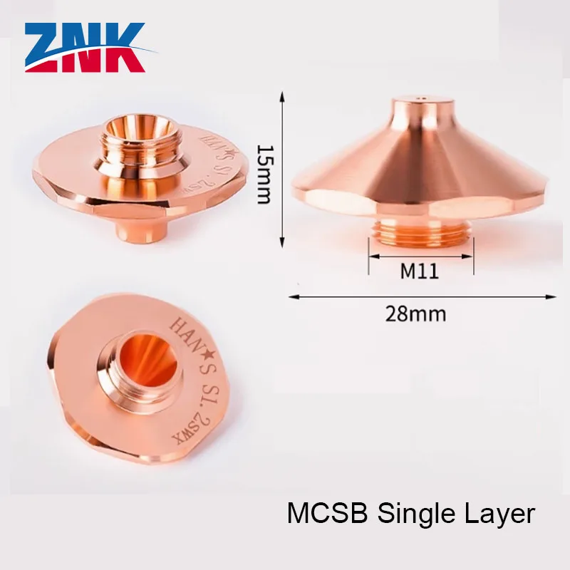 Лазерное сопло ZNK MCSB DX, диаметр 28 мм, калибр 1,0-5,0 мм, одно и двухслойное для сопла режущего станка Hans WSX