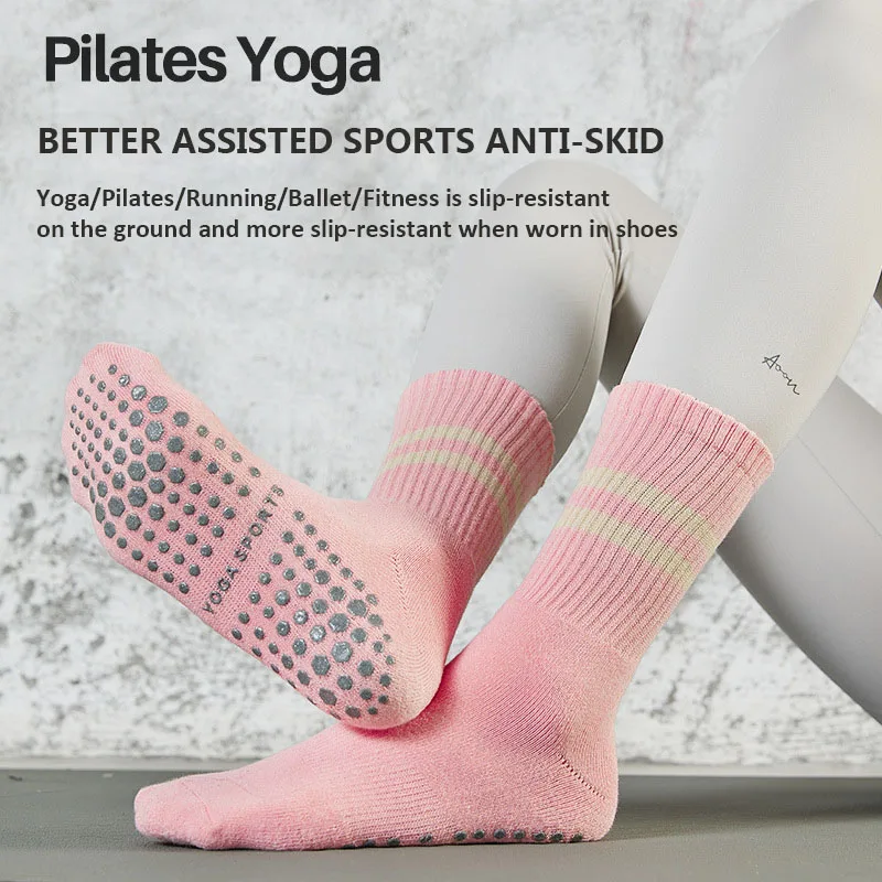 GYMIGO Thin Women Yoga socks Autumn And Winter Non-slip Pilates Socks Women Sports Socks Cotton Striped Fitness Skipping Socks