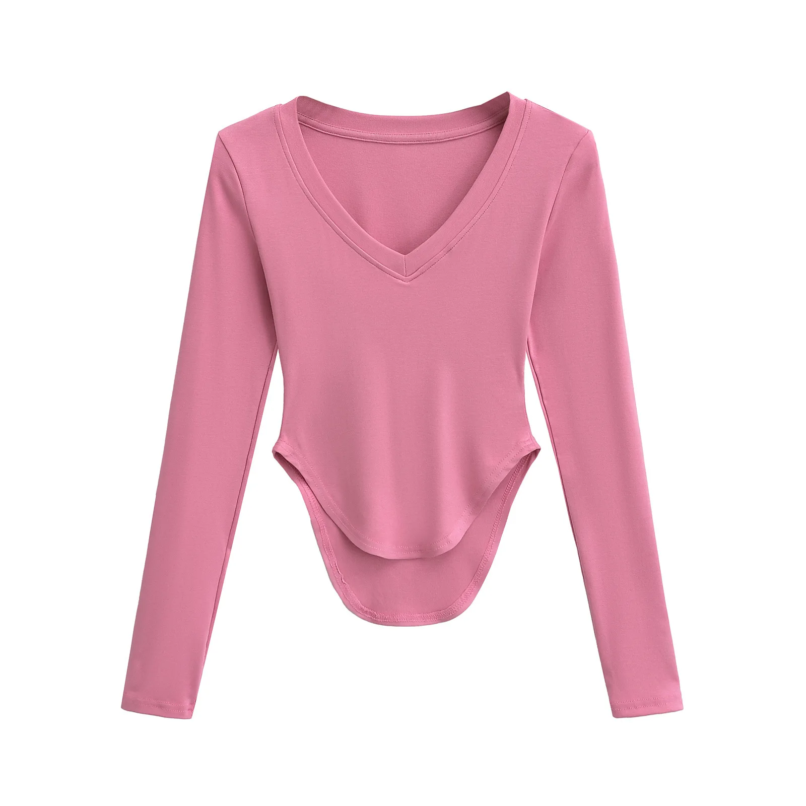 Hot girl's slim-fit T-shirt with heart-shaped neckline, fitness base top for women, spring/summer 2025, sexy curved design, CFPO