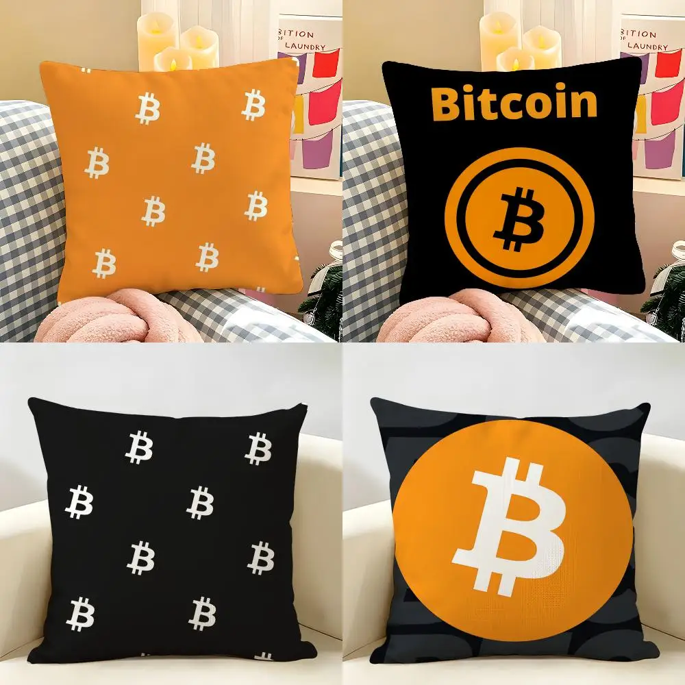 Bitcoin Btc Logo Cool Cushion Cover Natural Linen Organic Fabric Double-Sided Printing Room Sofa Decor Pillow Case