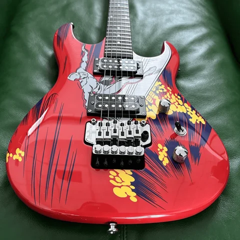 US Warehouse Red Comic Print JEM Super Strat Style Red Surf Graphic Electric Guitar Double Locking Floyd Rose Tremolo HH Humbucker Pickups 24 Frets 6 String Free Shipping