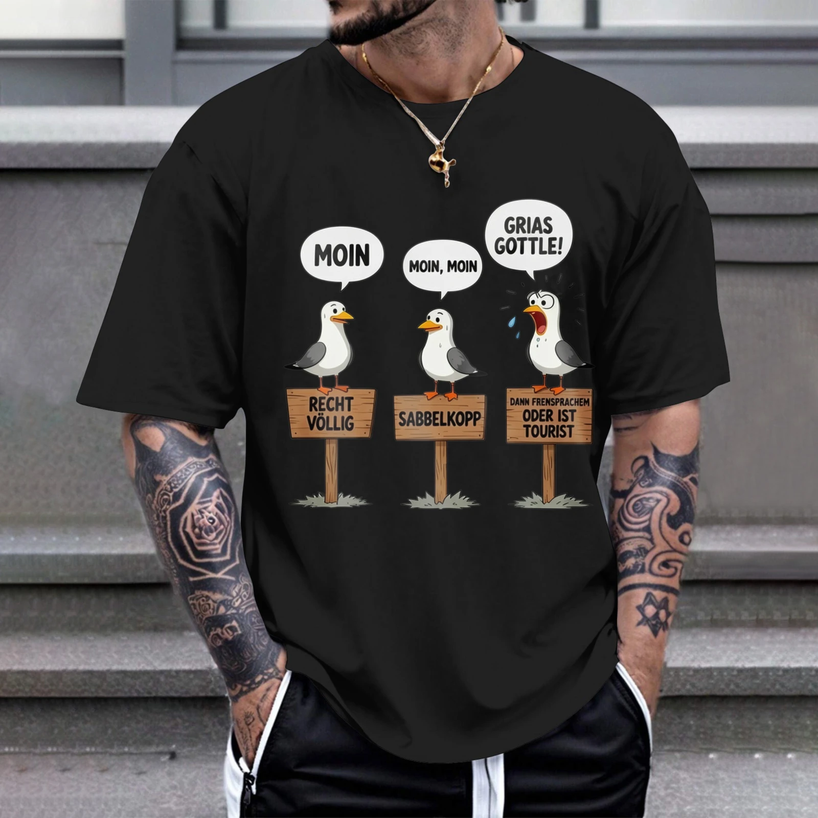 Herren-T-Shirt „Good Morning God Bless You Right Complete Chatterbox Perfection“ für Freizeitkleidung, Partys und Karneval-Outfits