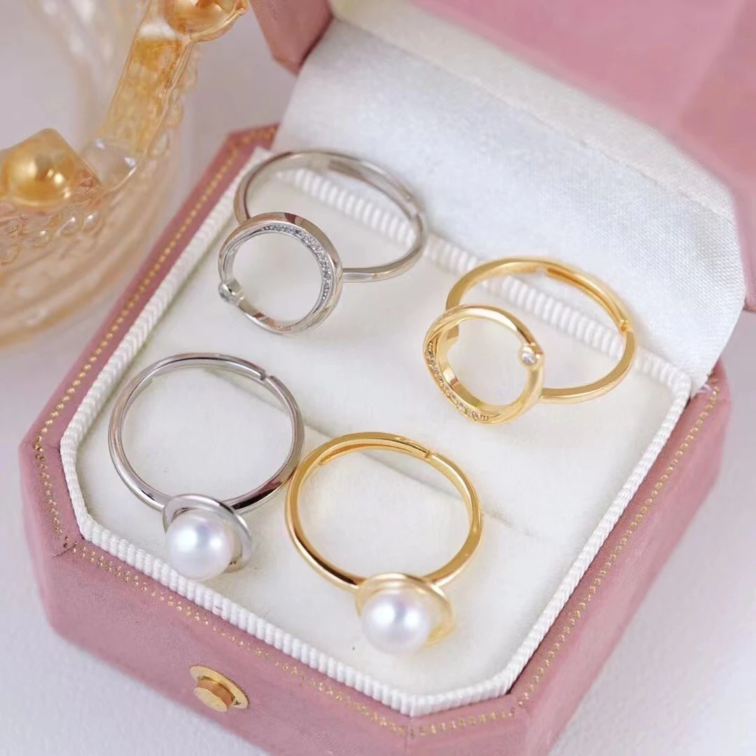 

Fashion 925 Sterling Silver Adjustable Finger Ring Mountings Base Setting Findings Parts Fittings Accessory for 7-8mm Pearls