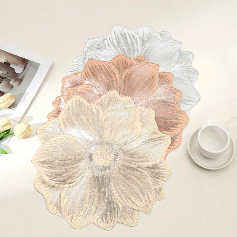 Luxury Lotus Non-Slip PVC Placemat Heat Resistant Table Mat for Dining Kitchen Ins Style Decorative Pad view 4