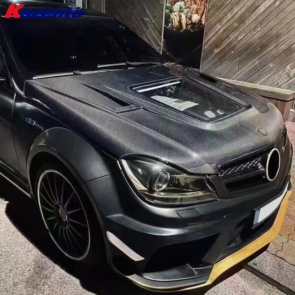 For Mercedes Benz C Class W204 Real C63 Only 08-15 Carbon DW Vented Clear Hood ( Ocean freight is favorable, welcome to inqury)