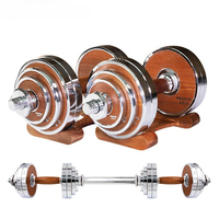 30kg Weight Lifting Dumbbell Detachable Changeable Dumbbell Adjustable Pair Walnut-Steel Dumbbell Set Adjustable
