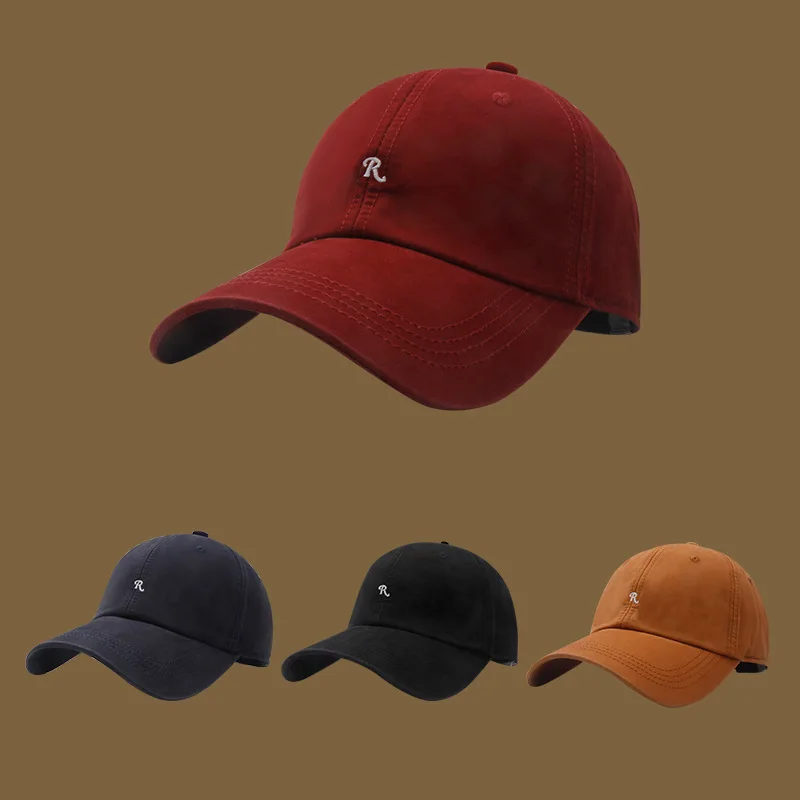 

Soft Top Letter R Baseball Cap Unisex Face Slimming Adjustable Sun Hat Breathable UV Protection Fashion Outdoor for Men Women