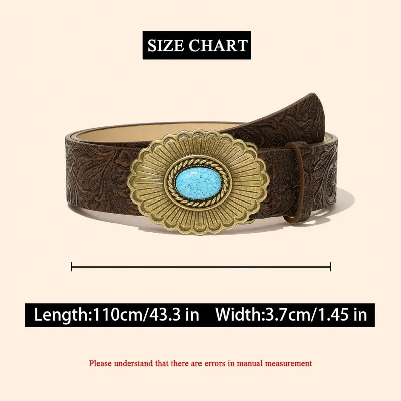 Niche Retro High-End Embossed Leather Belt with Oval Buckle Trendy Textured Belt with Western Cowboy Style for Men and Women