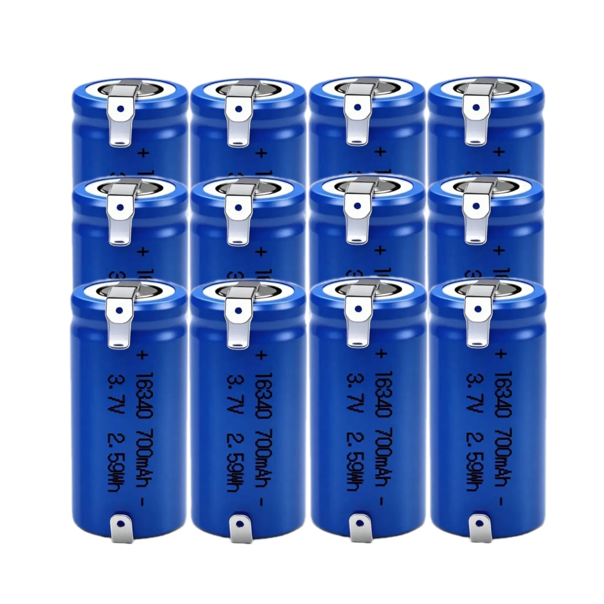 12PCS 16340 3.7V 700mAh CR123A Rechargeable Lithium Battery with Solder Tabs for Camera Nfrared Laser Light Beauty Device Toy