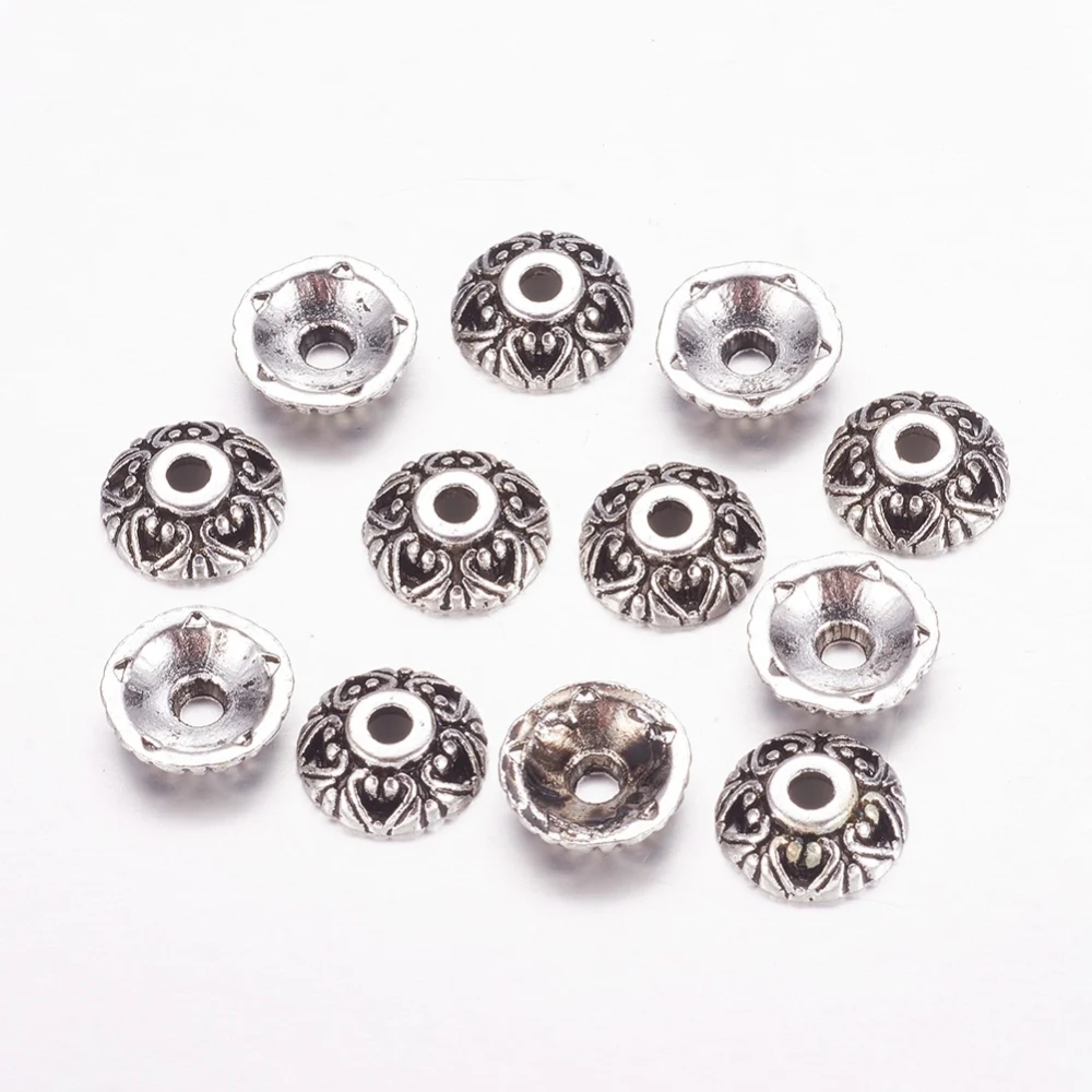 Style Alloy Bead Caps Apetalous Lead Free Cadmium Free and Nickel Free Silver 10mm in diameter 3mm thick hole: 2mm