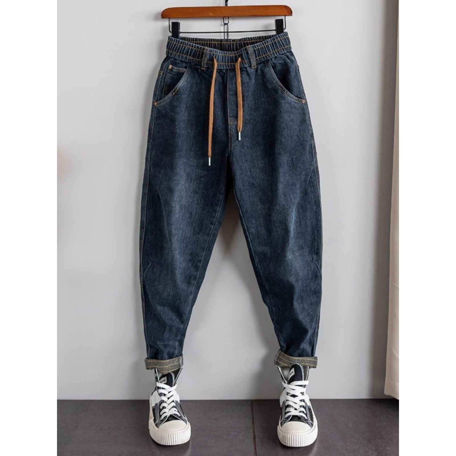 

Свободные мужские джинсы в американском стиле, повседневные свободные брюки с девятью зубцами для похудения, осень-зима, большие размеры 300, брюки Harlan Pou