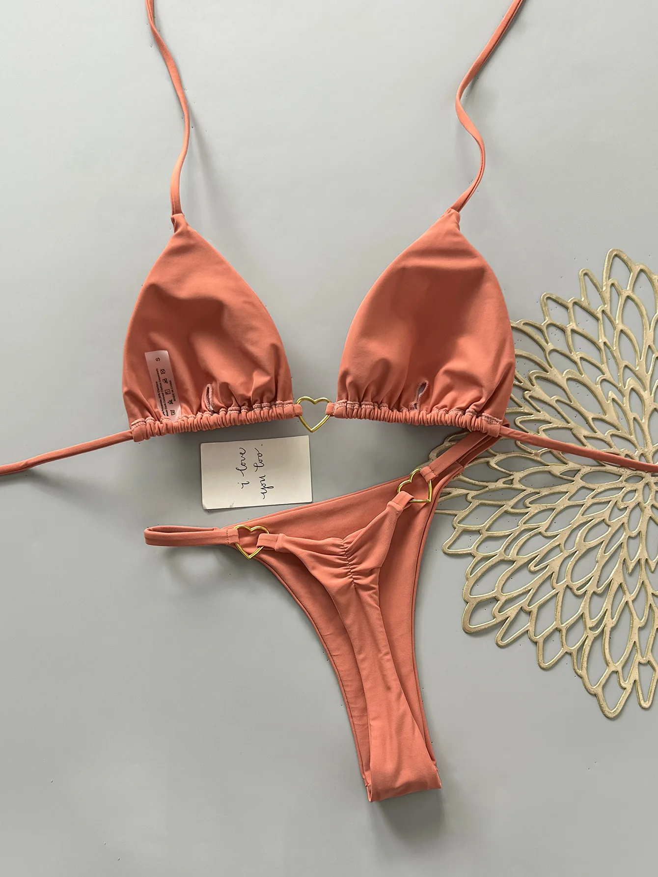Summer Orange Micro Bikini Set 2027 Women Metal Heart Push Up Bra Pleate Thong Swimsuit Beach Bathing Suit Hokliday Swimwear