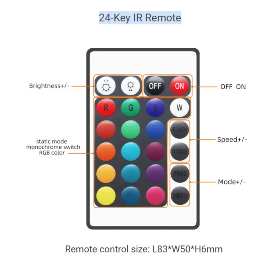 Imagem -04 - Controle Remoto sem Fio para Led Color Strip Light ir Rgb Controller Pwm Signal Dimmer 24 Key Dc12v 12a em Saída 5050 2835 Novo Barato