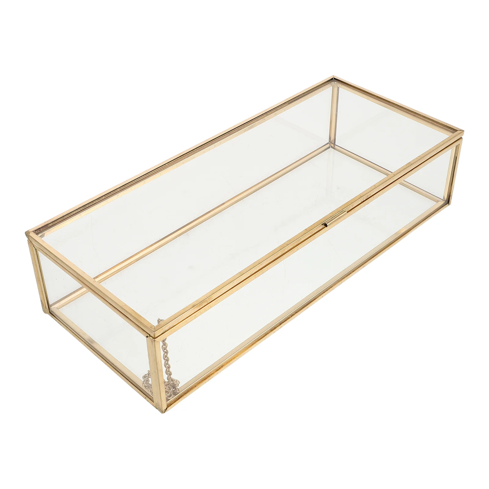 Vintage Glass Jewelry Organizer Rectangle Lidded Display Case 9.2x4x2 Clear Glass Keepsake Storage Box for Bedroom Living Room