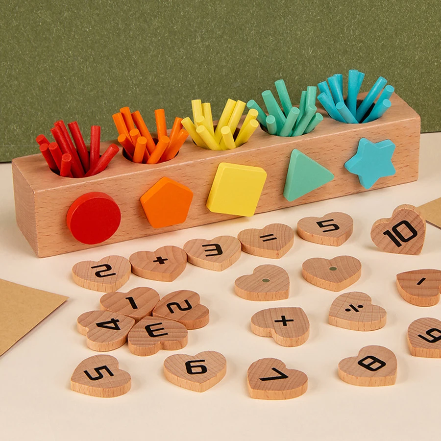 

Montessori Counting Sticks Math Toy Set Shape Sorting Box Wooden Number Learning Educational Game for Toddlers