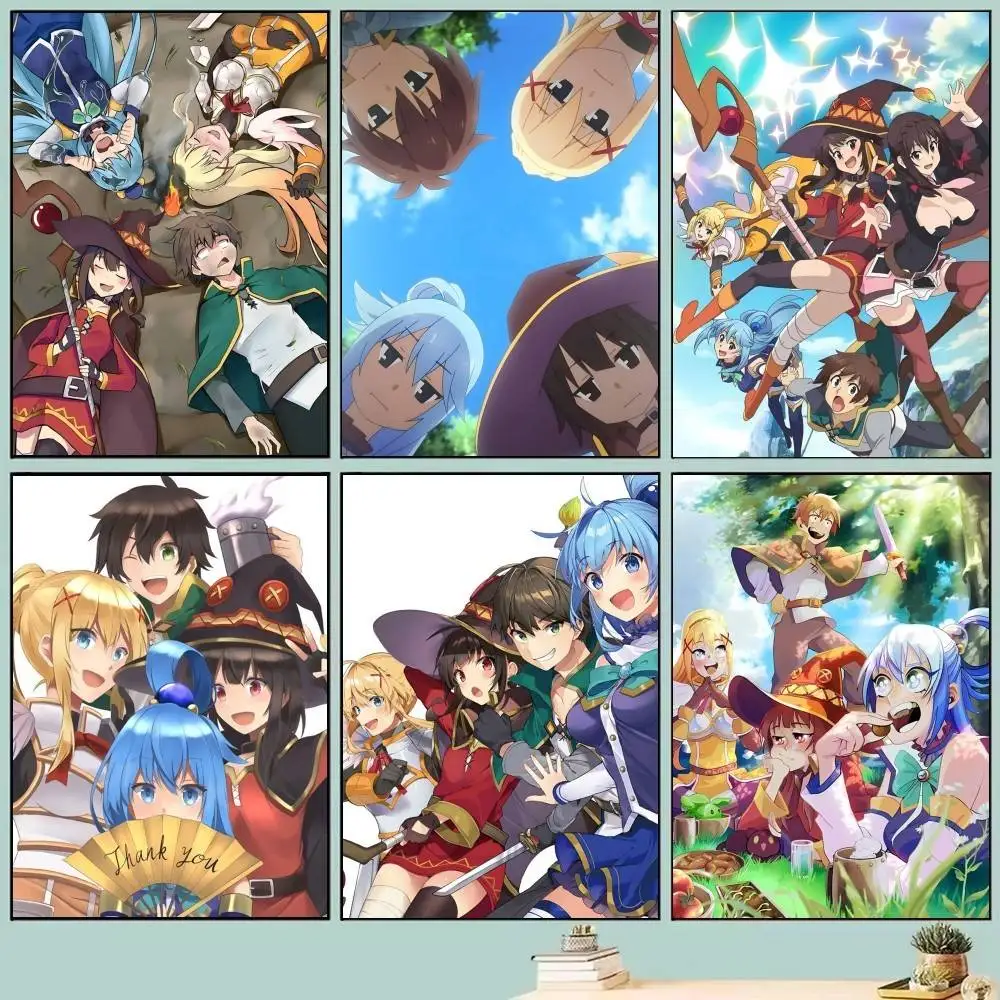 Póster de K-Konosuba divertido de Anime, arte autoadhesivo, pegatina de papel impermeable, decoración de pared de habitación, cafetería, Bar, 1 ud.