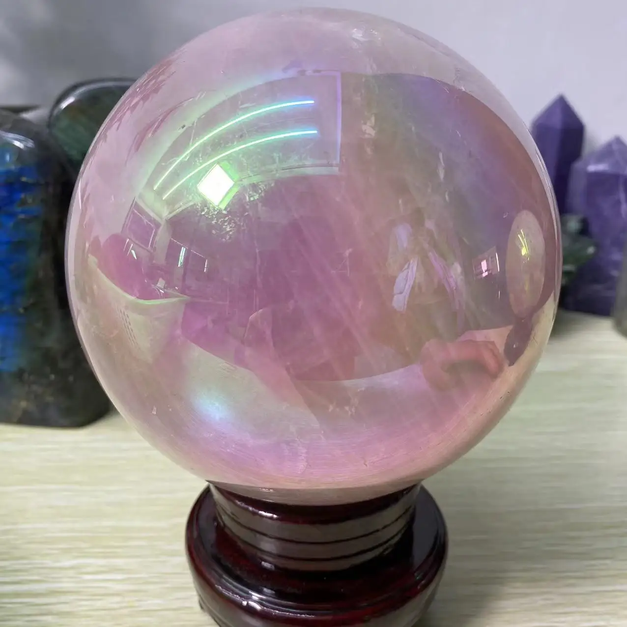 

Rainbow Aura Quartz Crystal Bismuth Titanium Silicon Ball Reiki Healing