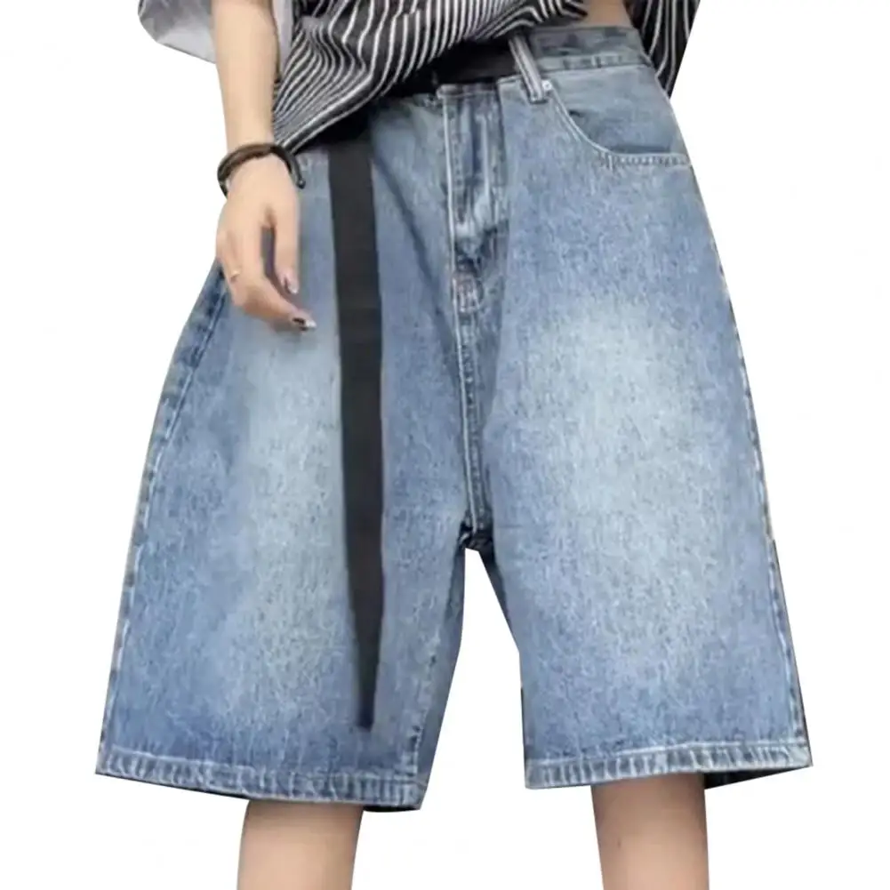 High Street Retro Blue Jeans Shorts Women Summer New Baggy Wide Leg Denim Half Pants Fashion Streetwear Clothing Oversize