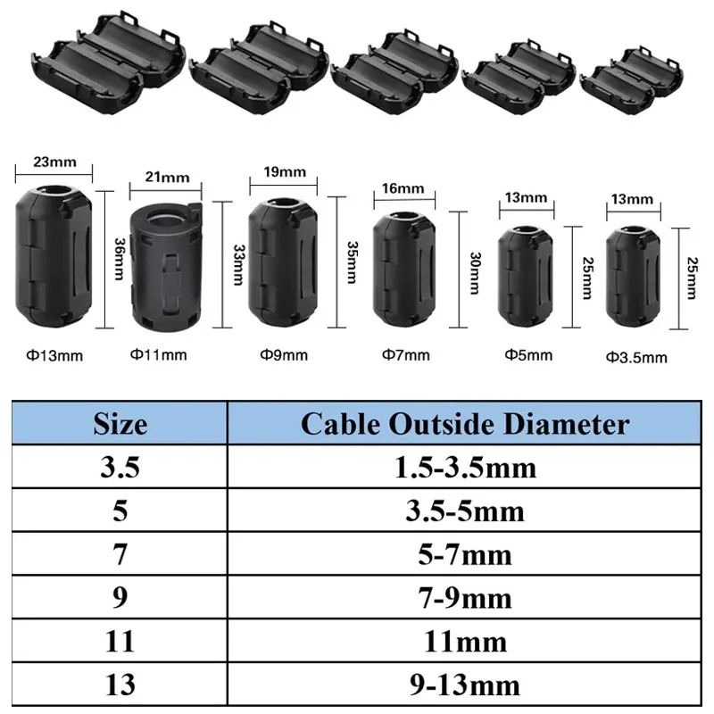2/5pcs 5mm Ferrite Core Cord Ring Noise Filter for Noise Suppressor Filter Ring Cable Clip on Wire Power Cord Video Cables Tools