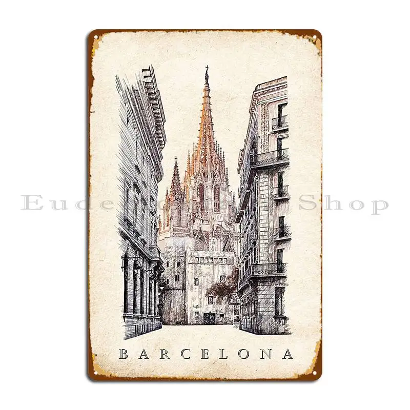 Barcelona Cathedral 3 Metal Plaque Poster Funny Party Wall Mural Printed Garage Tin Sign Poster