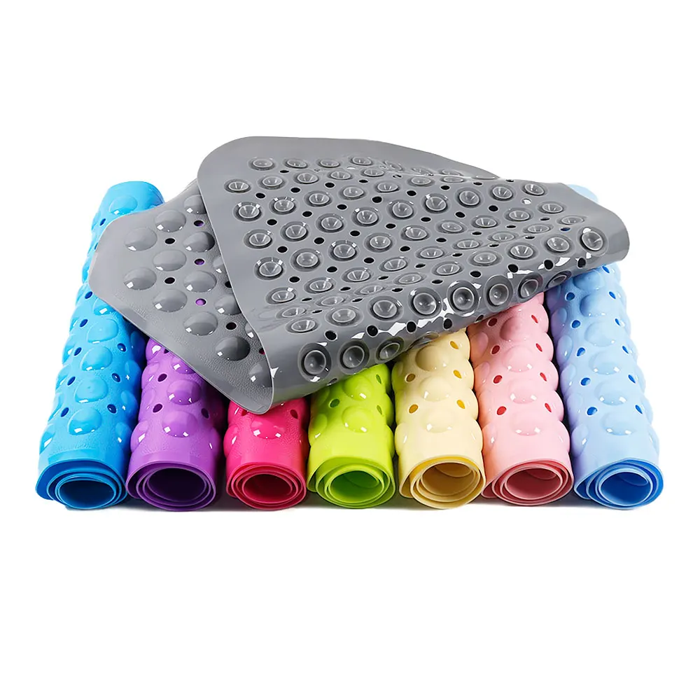 Silicone World PVC Bathroom Mat Anti-skid Bath Mats 5 Sizes Rectangle Soft Shower Massage Bathtub Mat With Suction Cup Carpet