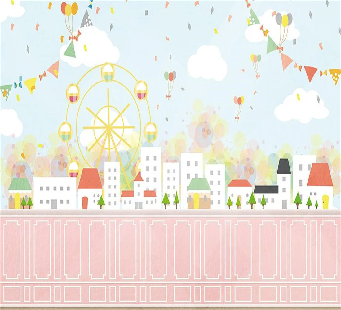 cartoon size wallpaper Nordic geometric Colorful Valley mountain children's room wall paper Bedroom background wall 3D wallpaper