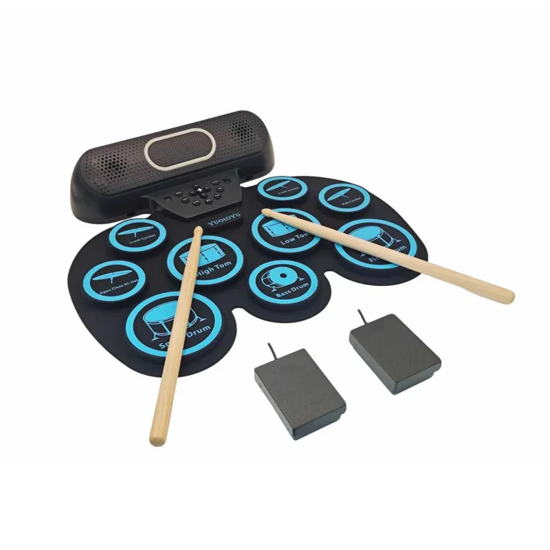 

Portable electronic drum set with roll-up drum practice, featuring 9 electronic drum kits, percussion machine, rhythm production