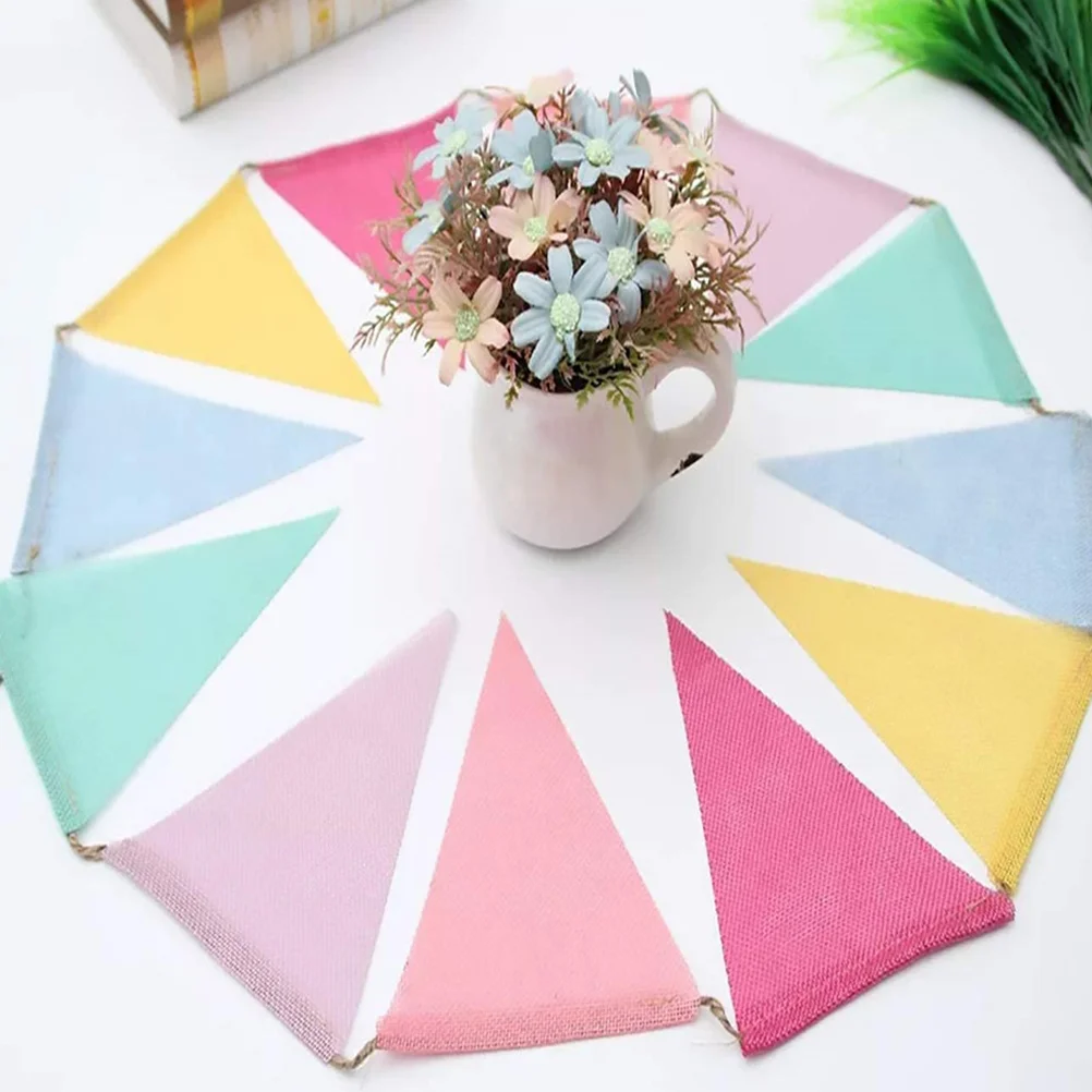 Pennant Pull Flower Flags Carnival Decorations Triangle Playroom Garland Imitation Linen Banner Playhouse Welcome Wedding