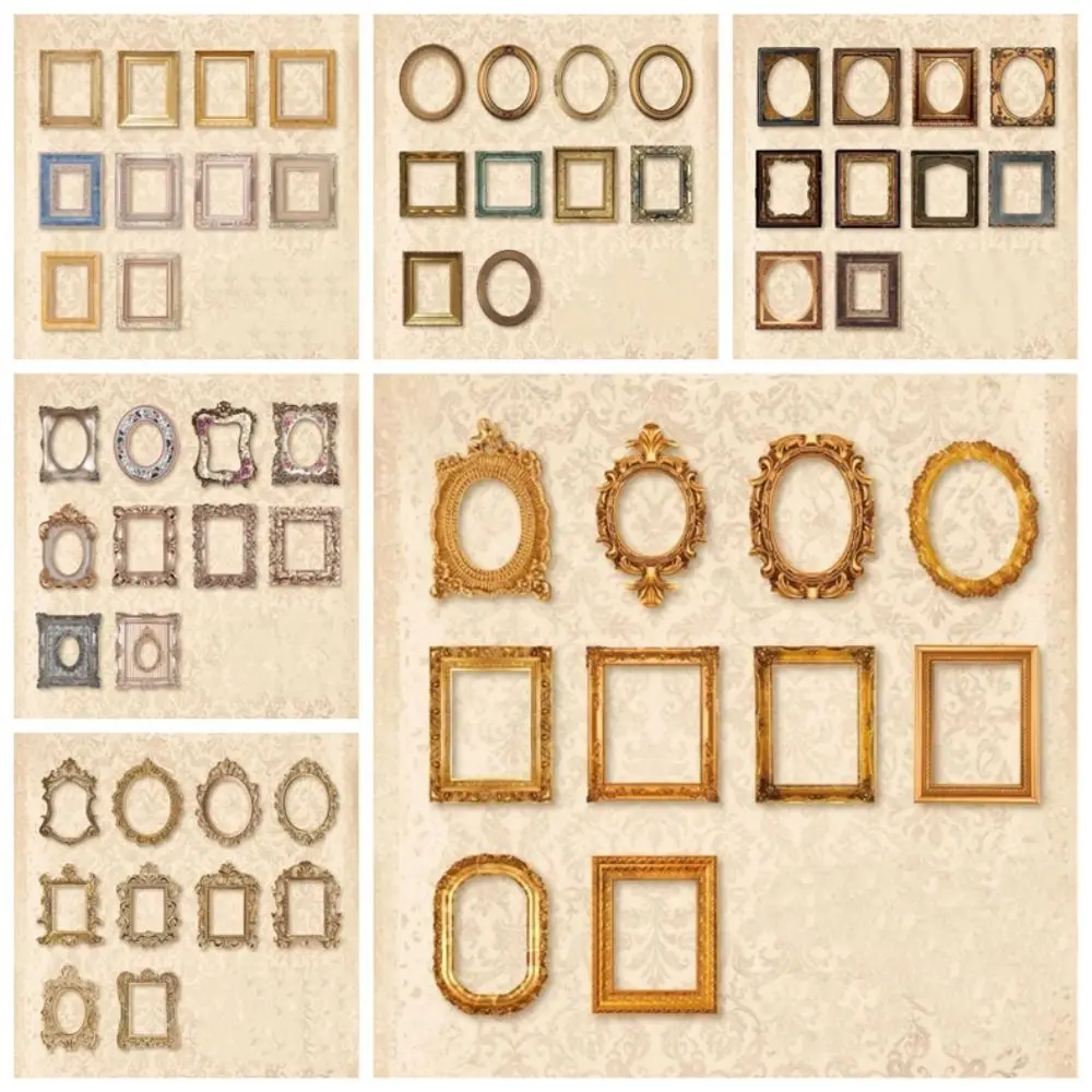 꽃 장식 카드 기하학적 액자 스티커, 컷 아웃 프레임 장식, 핸드 북 장식, 레트로 DIY 사진책