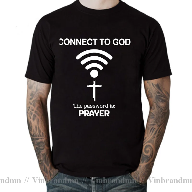 Funny Connect To God The Password Is Prayer T Shirt Jesus Christian T-Shirt Real Prayer Black White Cotton Tee Shirt Santa Tops