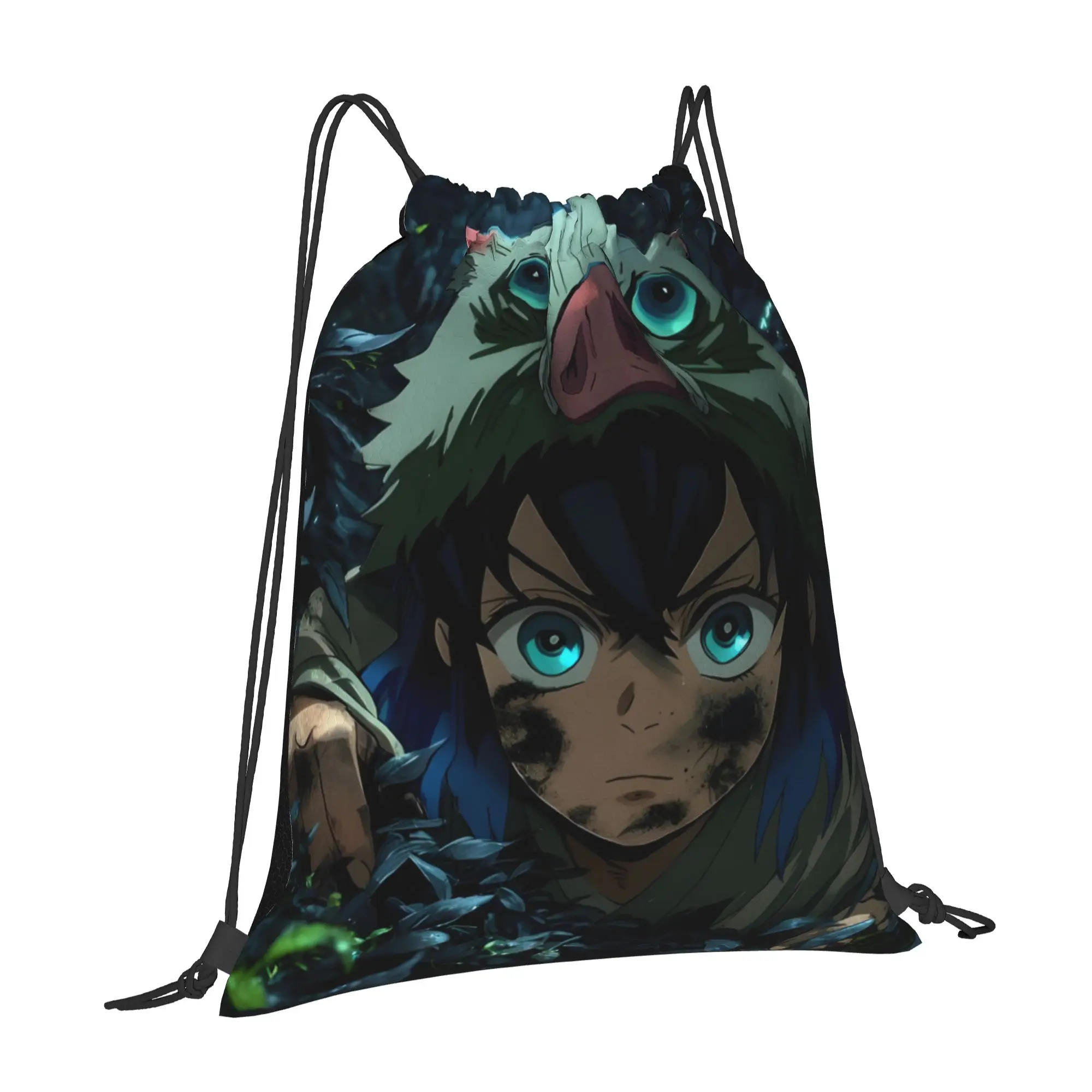 1 pc Cute Inosuke Demon Slayer Print Drawstring Bags Men Women Storage Backpack Teenager Travel Bag