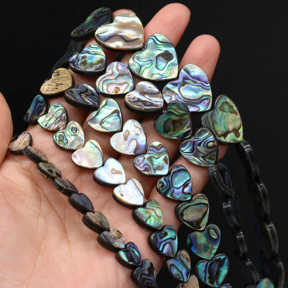 1 Strang Abalone-Muschel-Herz-Perlen, 16/18 mm, zum Schmuckbasteln, für DIY-Halsketten, Armbänder, Ketten und Ohrringe. – Detail 3