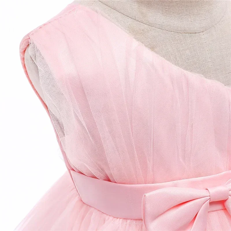 Baby Girl 1st Birthday Party Dress 12 Months Newborn Girls One Shoulder Bow Tulle Dresses Toddler Wedding Pageant Princess Dress
